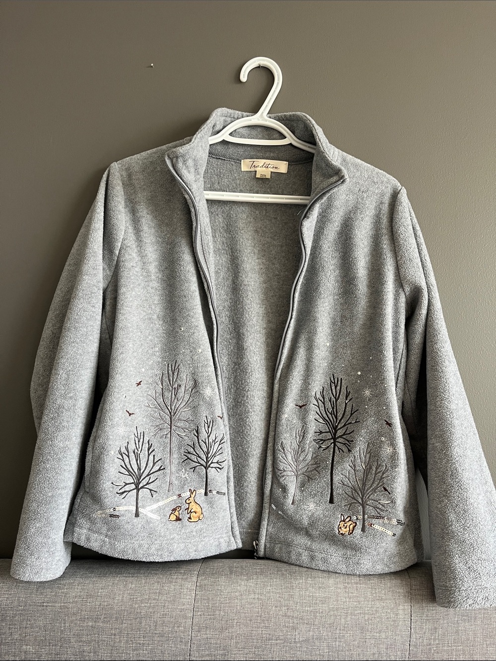 Vintage Gray fleece zip up sweater XS